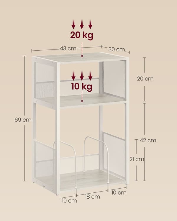 Pladespillerstander, VASAGLE LET275W01, 30x43x69 cm, Hvid