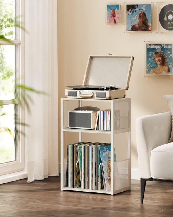 Pladespillerstander, VASAGLE LET275W01, 30x43x69 cm, Hvid