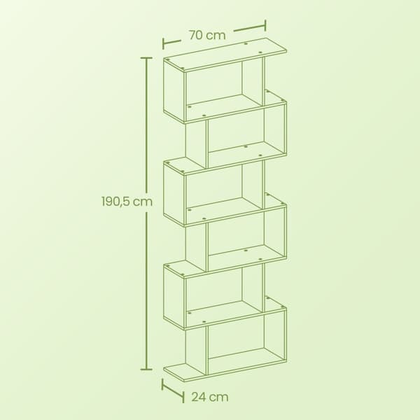 Bogreol, VASAGLE LBC061M01, 24x70x190,5 cm, Natur eg.
