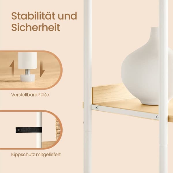 Bogreol, VASAGLE 6 Niveauer, 30x40x174.7 cm, Beige Hvid
