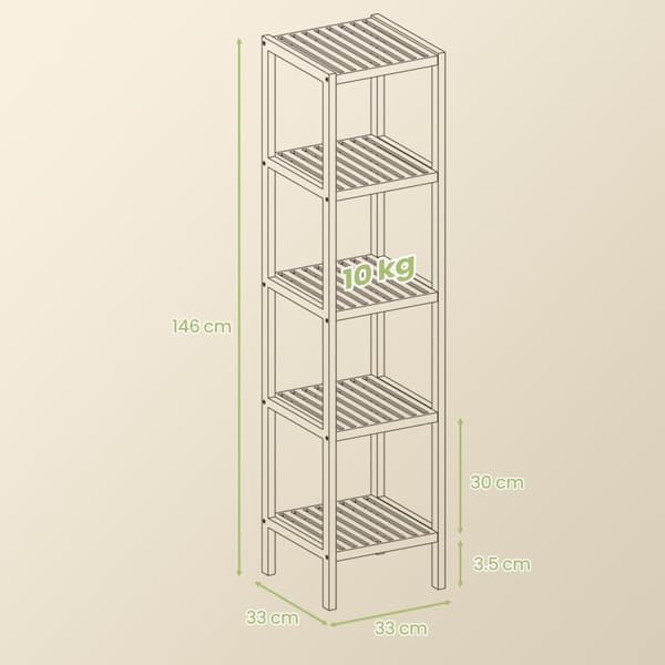 Badrumshylla, SONGMICS BCB055W01, 33x33x146 cm, Vit Beige