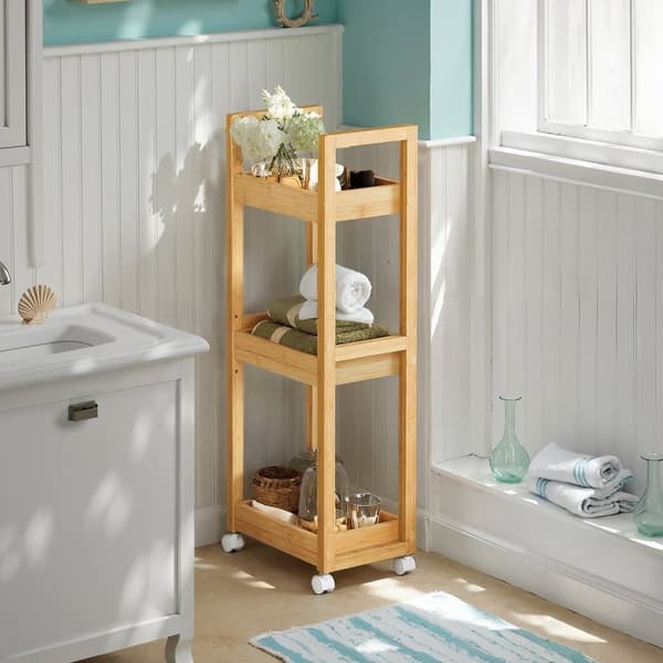 Rullvagn, SONGMICS Badrumshylla, 20x30x80 cm, Naturlig Beige