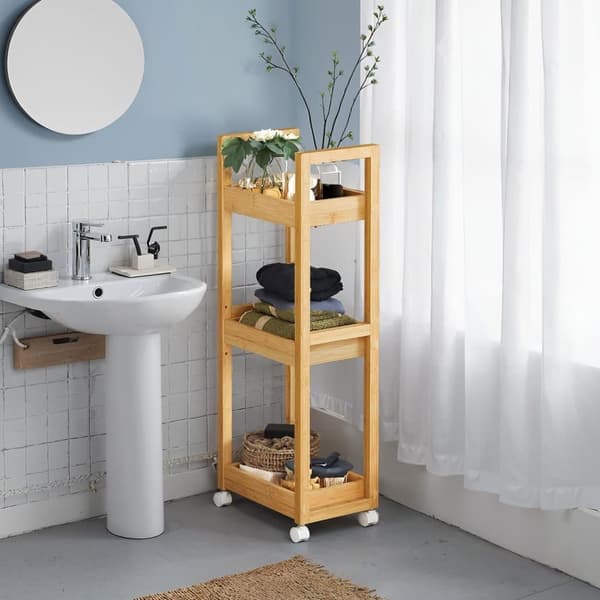 Rullvagn, SONGMICS Badrumshylla, 20x30x80 cm, Naturlig Beige