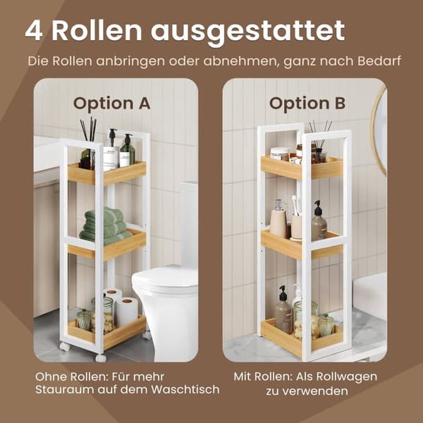 Rullvagn, SONGMICS Badrumshylla, 20x30x80 cm, Vit