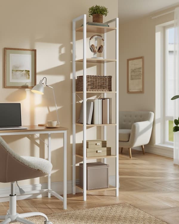 Bogreol, VASAGLE LLS101B01, 40x30x178.6 cm, Naturlig beige