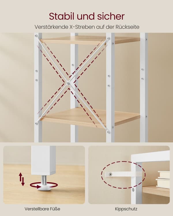 Bogreol, VASAGLE LLS101B01, 40x30x178.6 cm, Naturlig beige