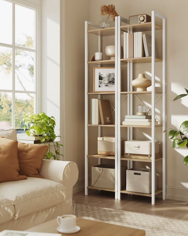Bogreol, VASAGLE LLS101B01, 40x30x178.6 cm, Naturlig beige