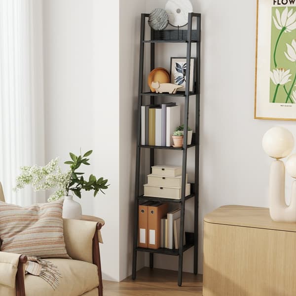 Bogreol, Stigereol 5 Niveauer, 30x33.8x170 cm, Sort