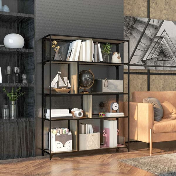 Rootz 5 Level Bookcase Storage Shelf - Industrial Shelf - Hemlagring - Elegant design - 120L X 30B X 161H CM