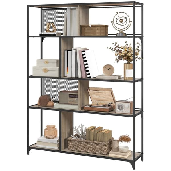 Rootz 5 Level Bookcase Storage Shelf - Industrial Shelf - Hemlagring - Elegant design - 120L X 30B X 161H CM