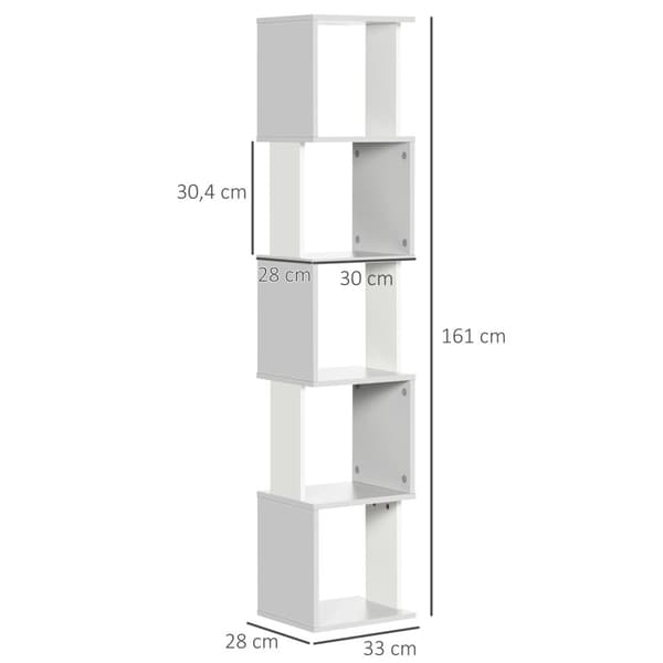 Rootz Bogreol - Moderne hylde - 5 -lags opbevaring - Rumbesparende design - 33 cm x 28 cm x 161 cm