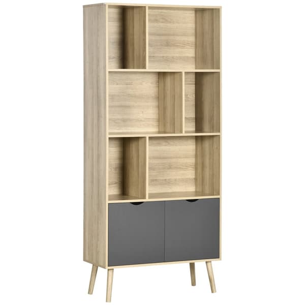 Rootz Bogreol Opbevaringshylde - Skab - 6 hylder - Skandinavisk design - 80L x 35b x 180h cm - Brun og grå