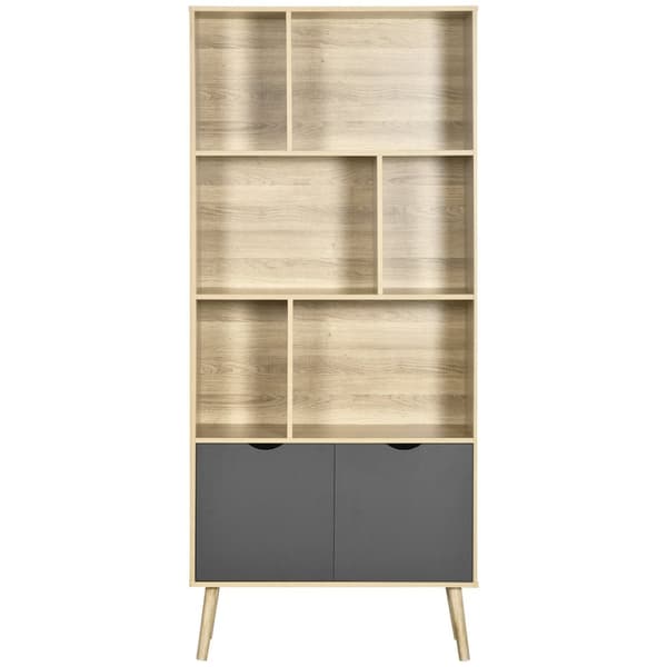 Rootz Bogreol Opbevaringshylde - Skab - 6 hylder - Skandinavisk design - 80L x 35b x 180h cm - Brun og grå