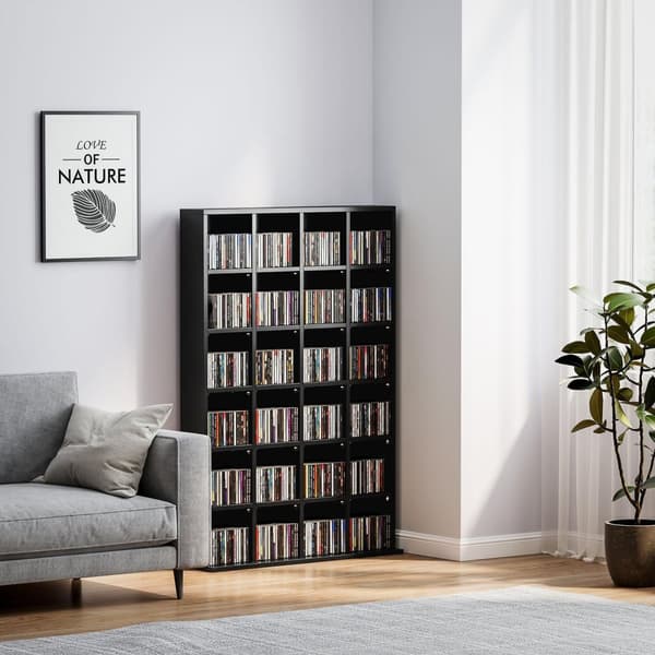 Rootz Multimedia Storage Shelf - Bookhelf - CD/DVD Organizer - Justerbara hyllor - Space Saver - 89 x 130,5 cm - Svart
