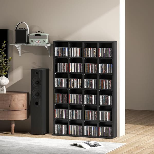 Rootz Multimedia Storage Shelf - Bookhelf - CD/DVD Organizer - Justerbara hyllor - Space Saver - 89 x 130,5 cm - Svart