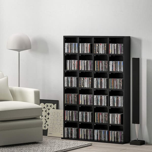 Rootz Multimedia Storage Shelf - Bookhelf - CD/DVD Organizer - Justerbara hyllor - Space Saver - 89 x 130,5 cm - Svart