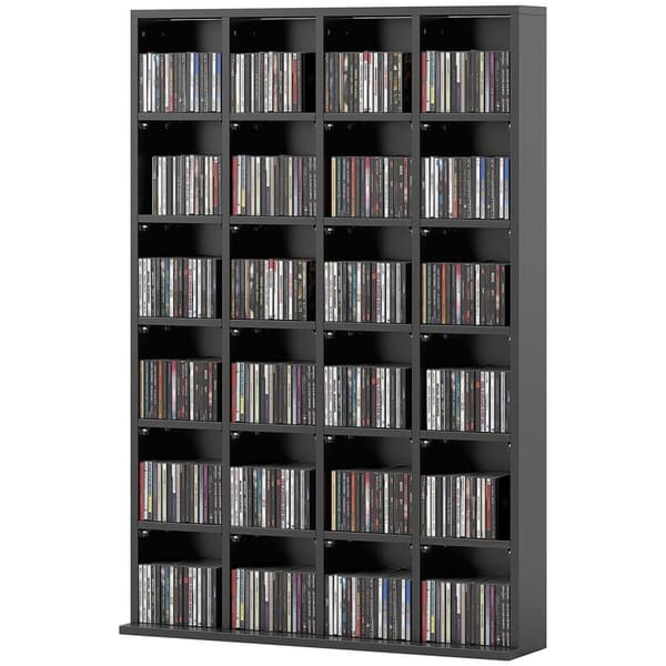 Rootz Multimedia Storage Shelf - Bookhelf - CD/DVD Organizer - Justerbara hyllor - Space Saver - 89 x 130,5 cm - Svart