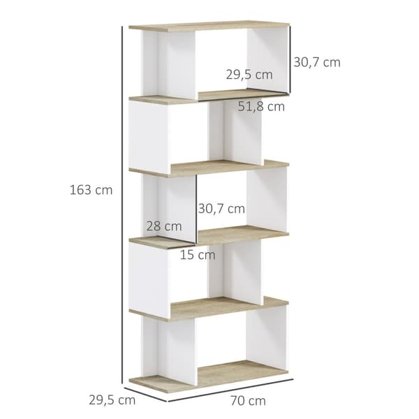 Rootz Scandinavian boghylde - Opbevaringsmøbler - Bogreol - Mod tip - 70x29.5x163cm - 5 hylder - Brun og hvid