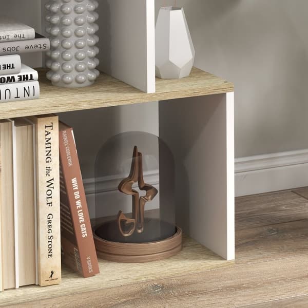 Rootz Scandinavian boghylde - Opbevaringsmøbler - Bogreol - Mod tip - 70x29.5x163cm - 5 hylder - Brun og hvid