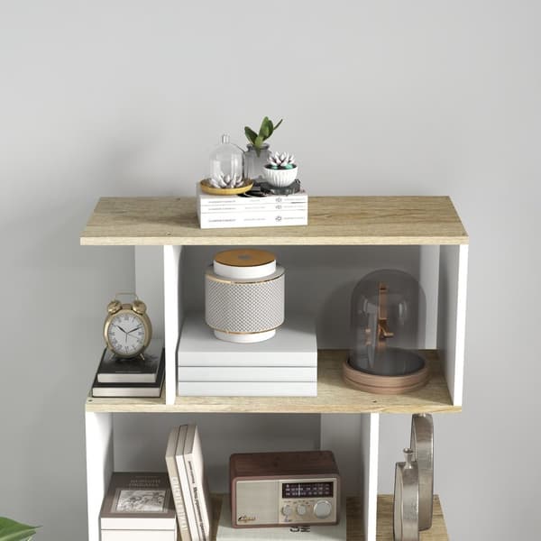Rootz Scandinavian boghylde - Opbevaringsmøbler - Bogreol - Mod tip - 70x29.5x163cm - 5 hylder - Brun og hvid