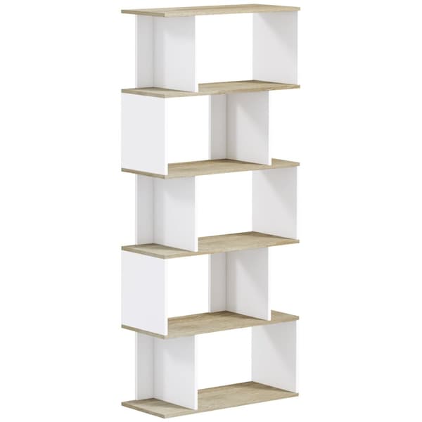 Rootz Scandinavian boghylde - Opbevaringsmøbler - Bogreol - Mod tip - 70x29.5x163cm - 5 hylder - Brun og hvid