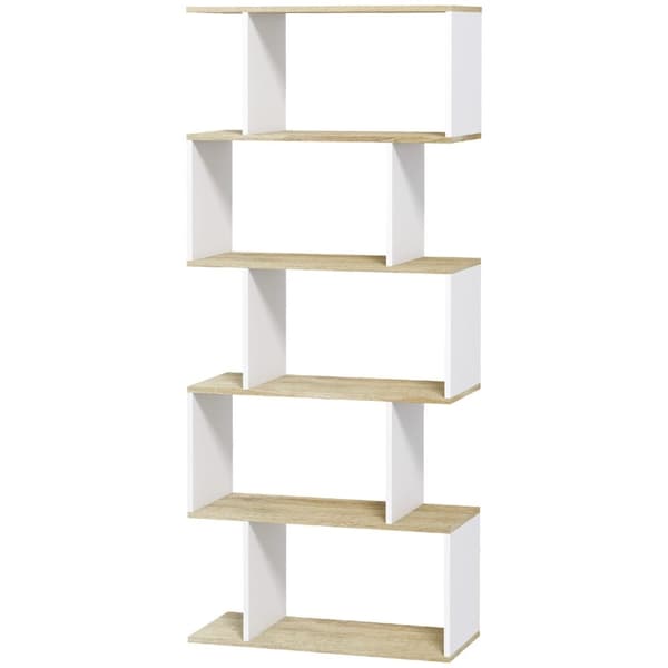 Rootz Scandinavian boghylde - Opbevaringsmøbler - Bogreol - Mod tip - 70x29.5x163cm - 5 hylder - Brun og hvid