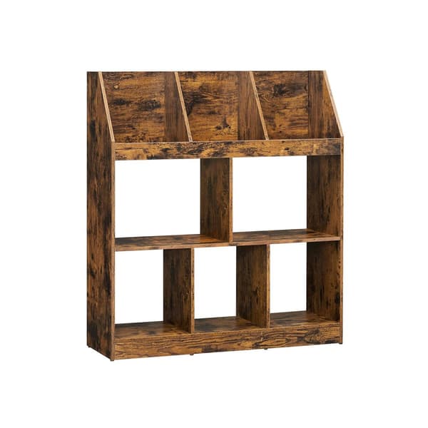 Teollinen kirjahylly vintageruskeana