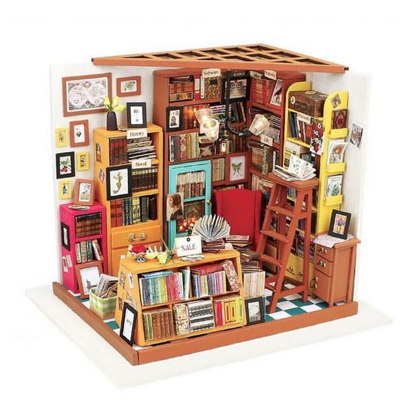 Bibliotek - Robotime - Sam - Träkit - 22,5 x 18,5 x 19 cm - Belysning inkluderad