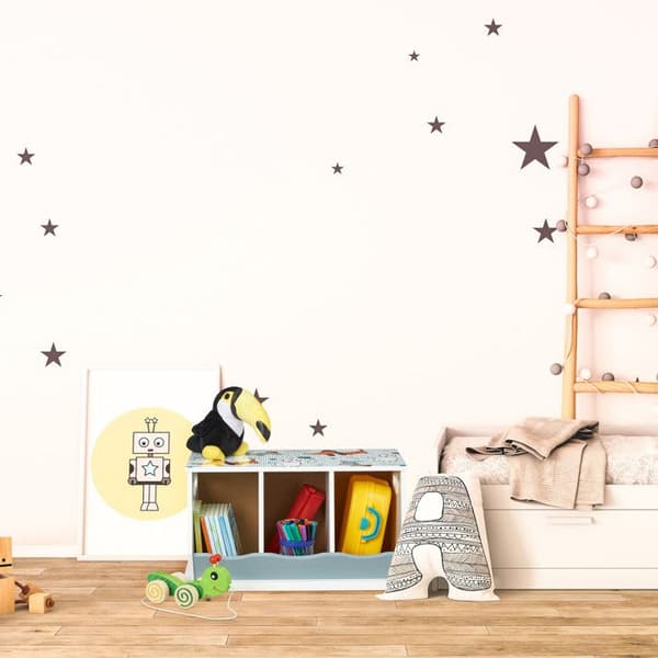 Relaxdays Barnhylla för barn, hundmotiv, 3 fack, HxBxD: 32,5x60x36 cm, MDF, förvaring rum, flerfärgad