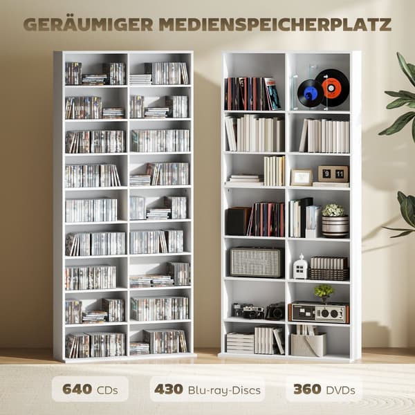 CD DVD Blu-ray Hylde, 78.5x24x175 cm, Hvid