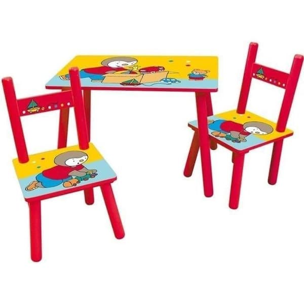 T'CHOUPI Rektangulært bord 41,5x61x42 cm + 2 stole 49,5x31x31,5 cm