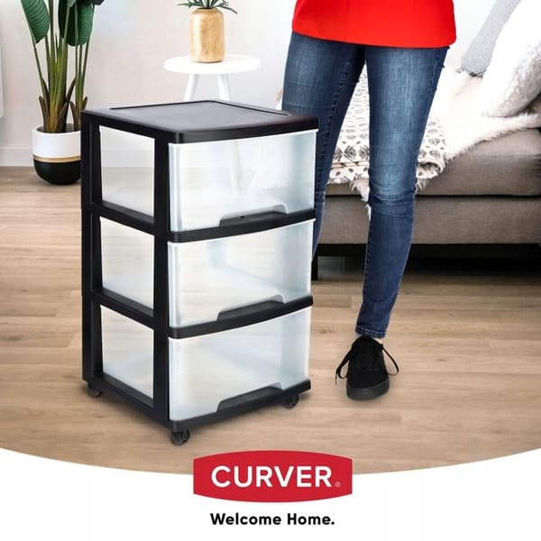 Mobilt hylla Curver med 3 lådor, 20 L - Svart och Transparent