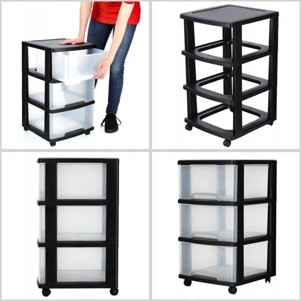 Mobilt hylla Curver med 3 lådor, 20 L - Svart och Transparent