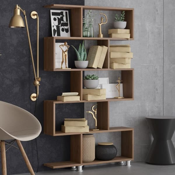 Etagère 5 tablettes déco noyer H156 cm - Nilüfer