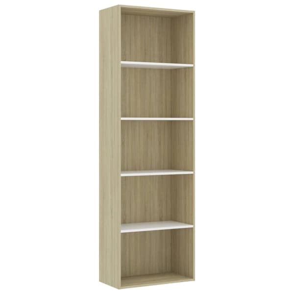 Bokhylla 5 hyllor vit och sonoma-ek 60x30x189cm konstruerat trä