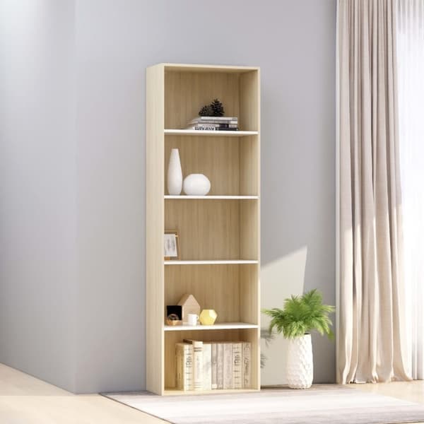 Bokhylla 5 hyllor vit och sonoma-ek 60x30x189cm konstruerat trä