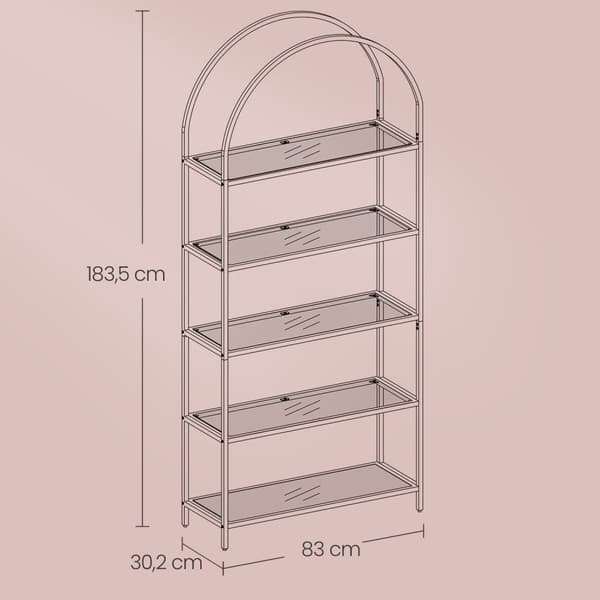 Bogreol - 5 niveauer - tempereret glas