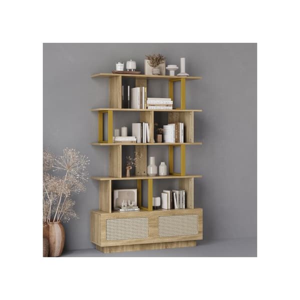 105x31,7x160 cm Bibliotek av hög kvalitet med rotinnglasdörrar och säkerhetsenheter - Öppna hyllor