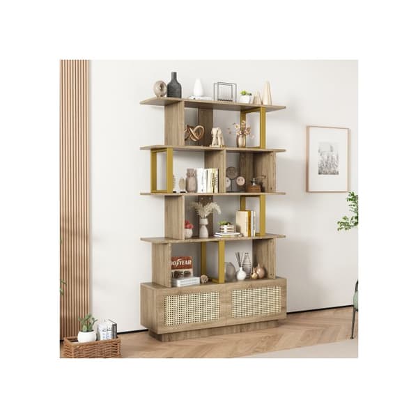 105x31,7x160 cm Bibliotek av hög kvalitet med rotinnglasdörrar och säkerhetsenheter - Öppna hyllor
