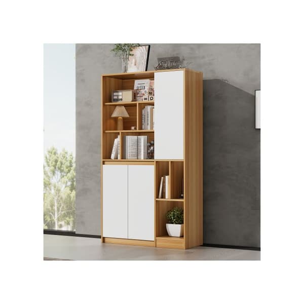 Modern bibliotek med 3 dörrar och justerbara hyllor - 90x35,5x160 cm, rymlig förvaringsmöbel