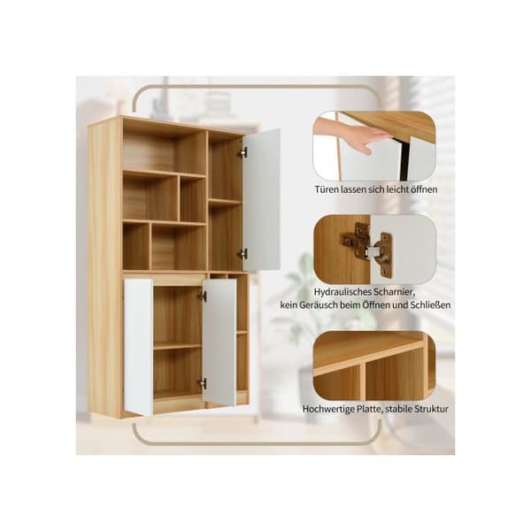 Modern bibliotek med 3 dörrar och justerbara hyllor - 90x35,5x160 cm, rymlig förvaringsmöbel