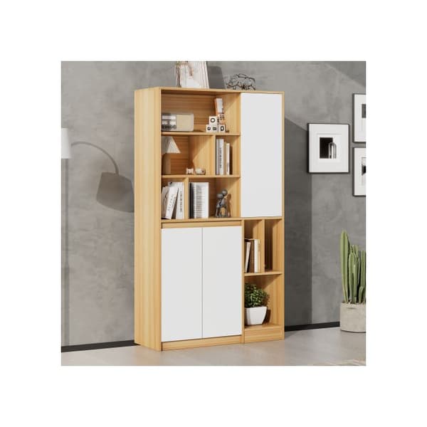 Modern bibliotek med 3 dörrar och justerbara hyllor - 90x35,5x160 cm, rymlig förvaringsmöbel