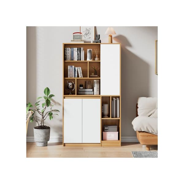 Modern bibliotek med 3 dörrar och justerbara hyllor - 90x35,5x160 cm, rymlig förvaringsmöbel