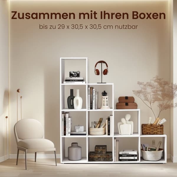 Rootz 10 hylla bokhylla - öppen hyllenhet - steghylla - gott om förvaring - 129,5 cm x 29 cm x 129,5 cm