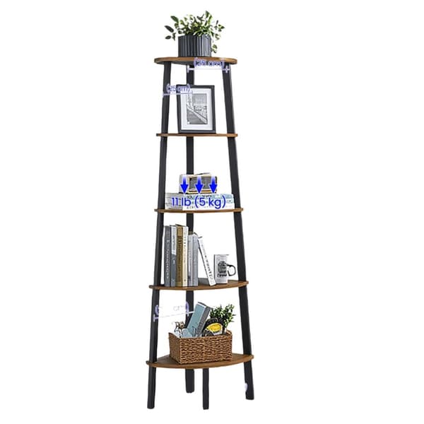 Rootz 5 -Tier Corner Shelf - Bookhelf - Conductor Shelf - Vintage Style - Space Saving Design - 32,5 cm x 159 cm x 34 cm