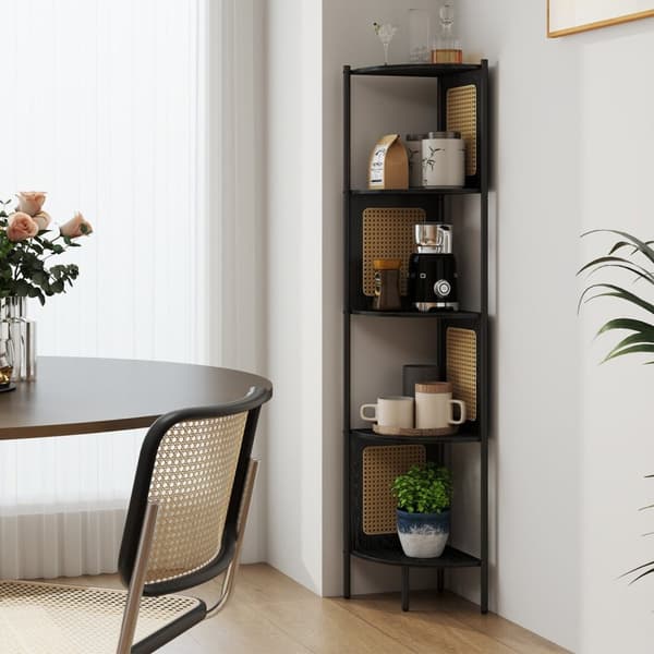 Rootz 5 -sarjan nurkkahylly - Kirjahylly - Poly Rattan - Space -Saver - 31,9 x 31,9 x 156,4 cm - ruskea musta
