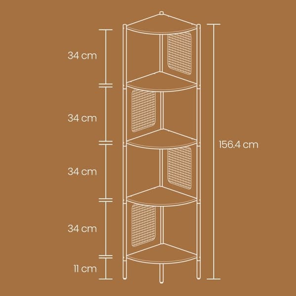 Rootz 5 -sarjan nurkkahylly - Kirjahylly - Poly Rattan - Space -Saver - 31,9 x 31,9 x 156,4 cm - ruskea musta