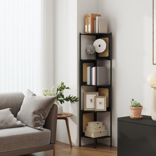 Rootz 5 -sarjan nurkkahylly - Kirjahylly - Poly Rattan - Space -Saver - 31,9 x 31,9 x 156,4 cm - ruskea musta