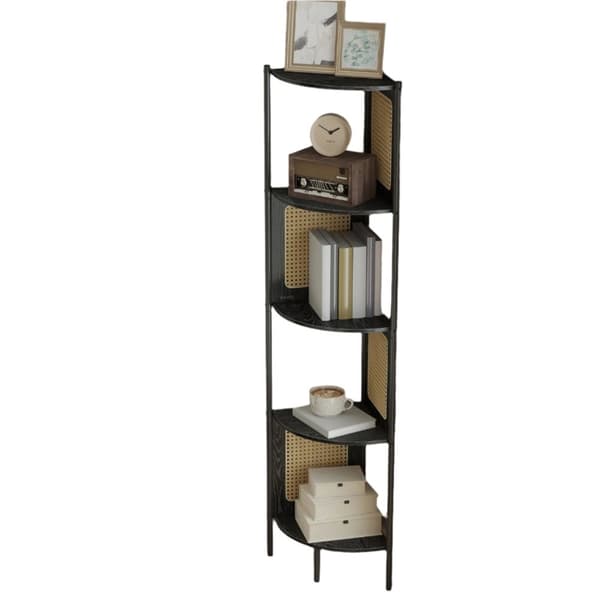 Rootz 5 -sarjan nurkkahylly - Kirjahylly - Poly Rattan - Space -Saver - 31,9 x 31,9 x 156,4 cm - ruskea musta