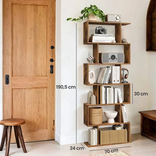 Rootz 6 -Tier Bookhelves - Bookcase - Room Divider - Maximerar lagring - 70 cm x 24 cm x 190,5 cm